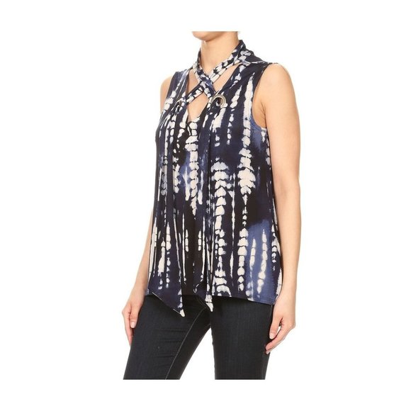 Ariella Grommet Detail Tie Dye Scarf Top,  Blue - Picture 2 of 4